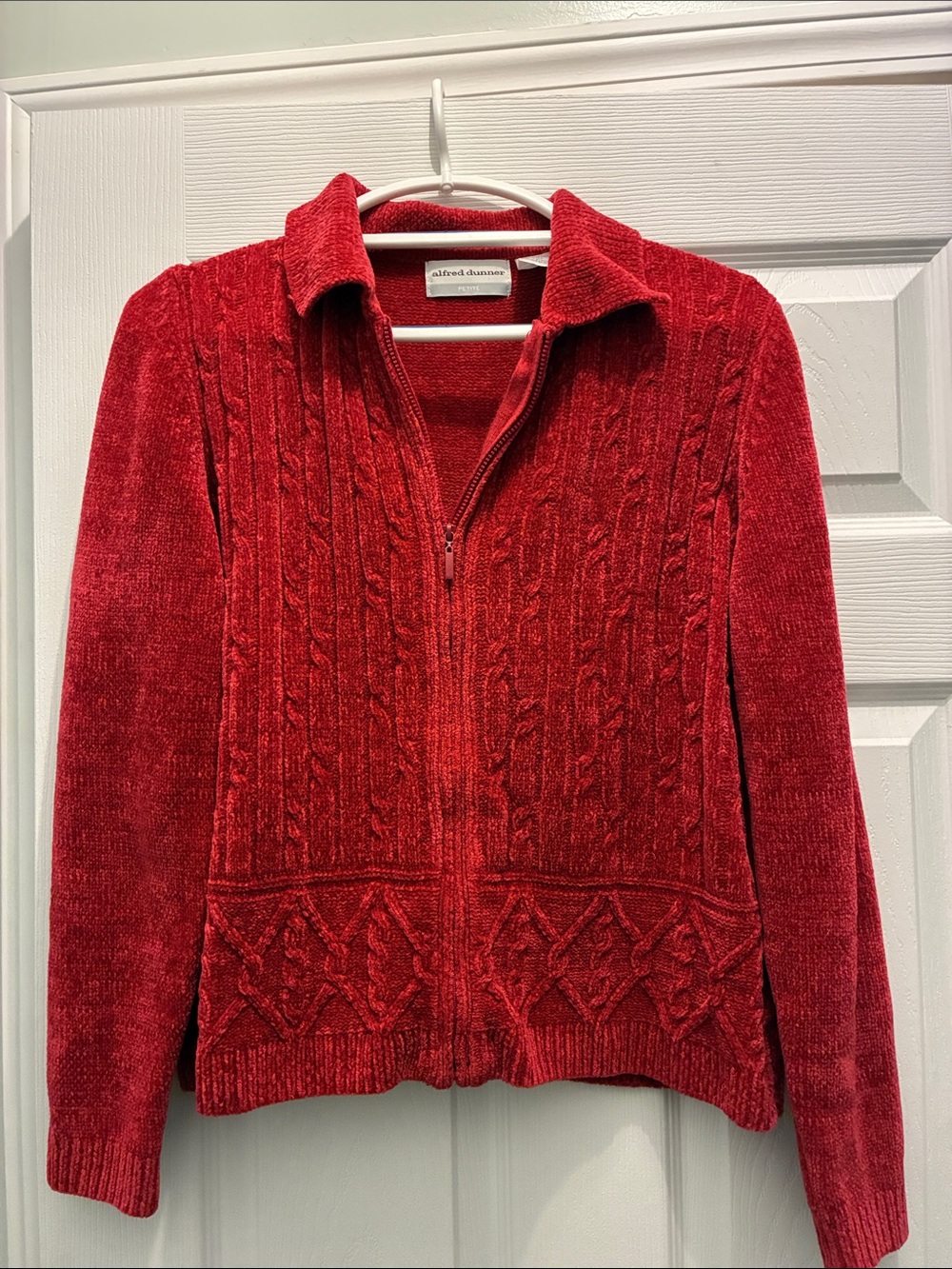 Alfred Dunner Red Cable Zip-Up Cardigan Sweater